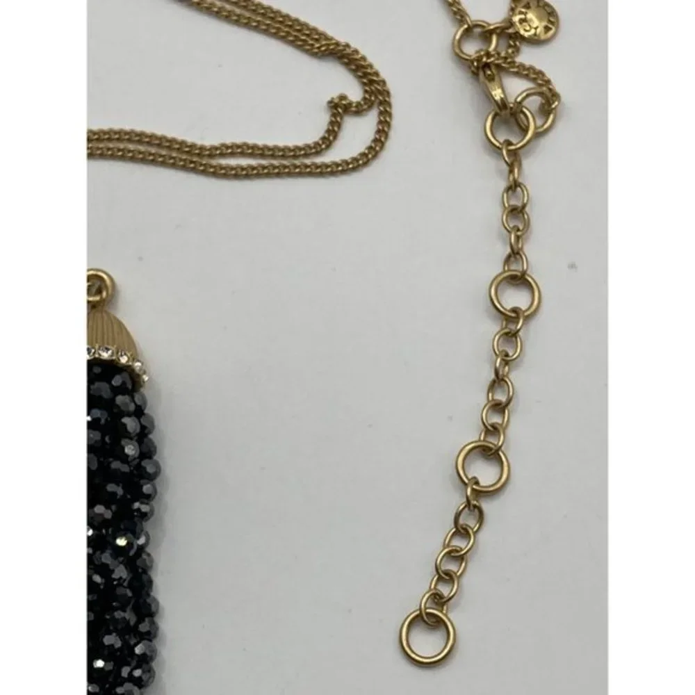 J. Crew Layer Necklace Black‎  crystal bead tassel pendant 32